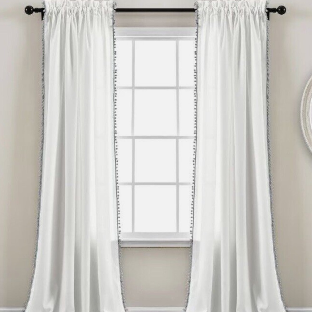 White curtains with gray lining (2 panels) 78 inches